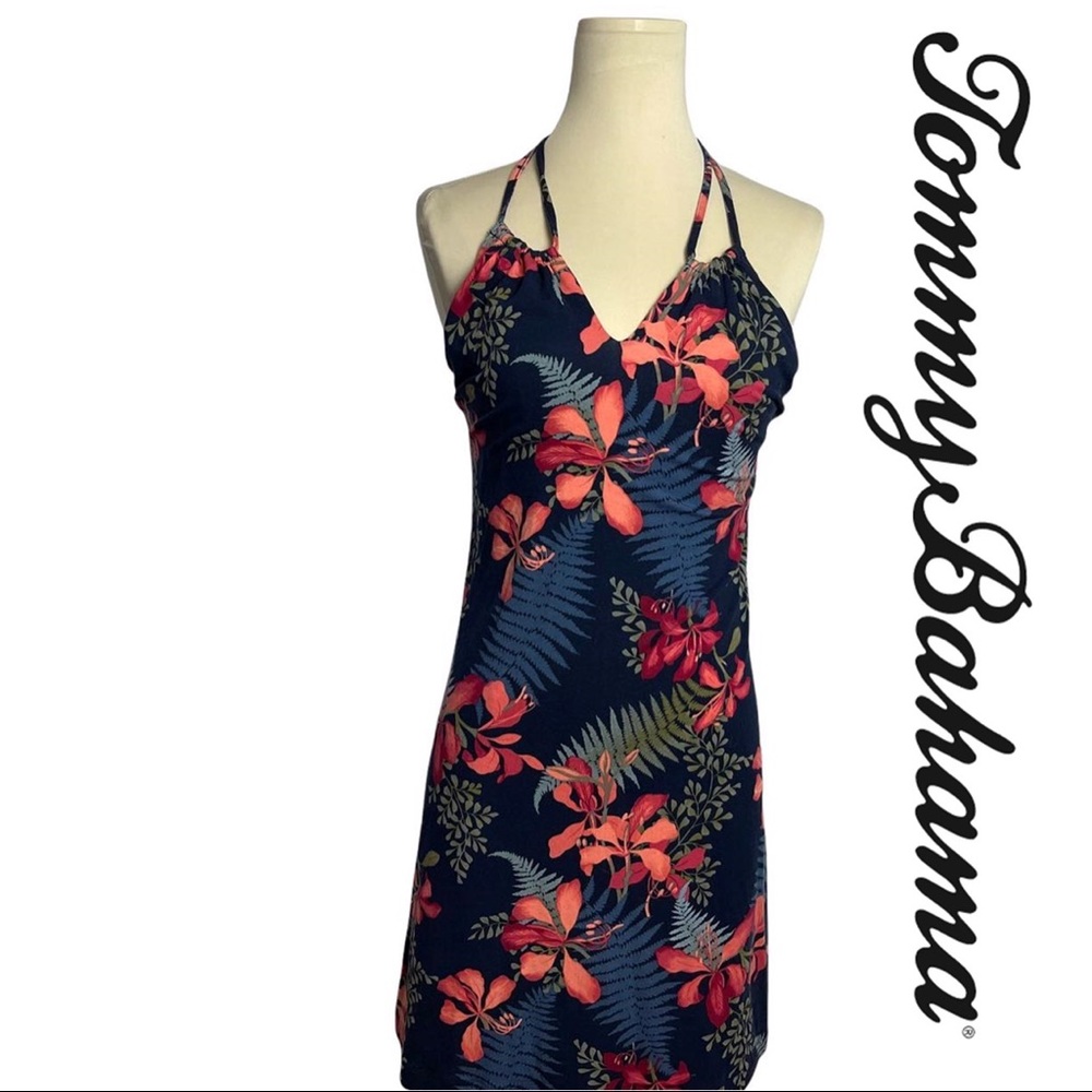 Tommy Bahama Halter Dress, Multicolor Tropical Print, Spaghetti Straps, XS